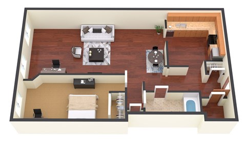 Floor plan for 1 bed, 1 bath, 750 sqft
